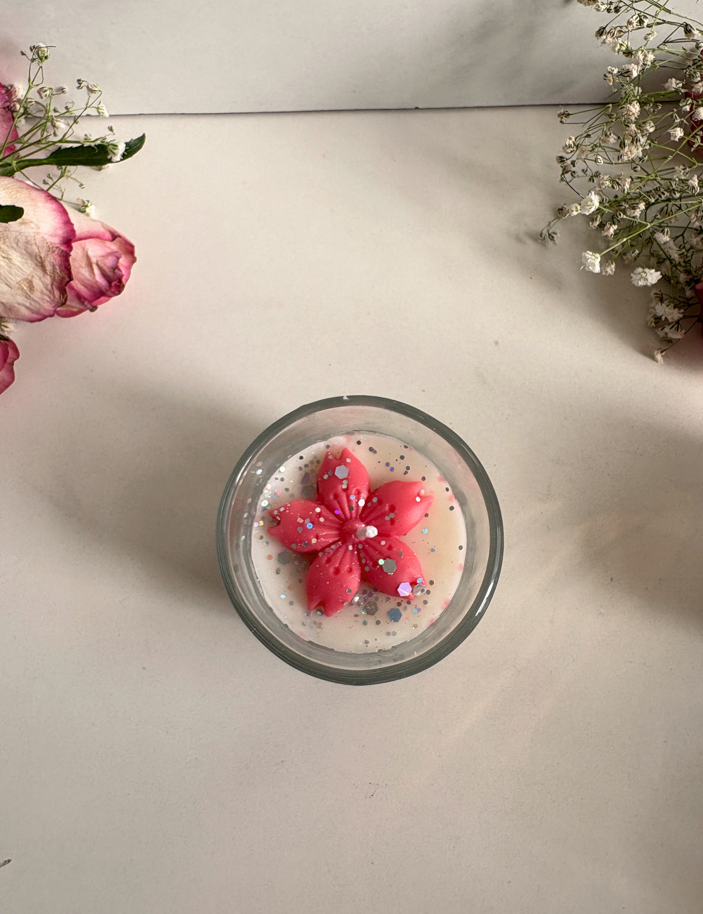 Red Rose Floral Aroma Candle in Clear Glass Jar