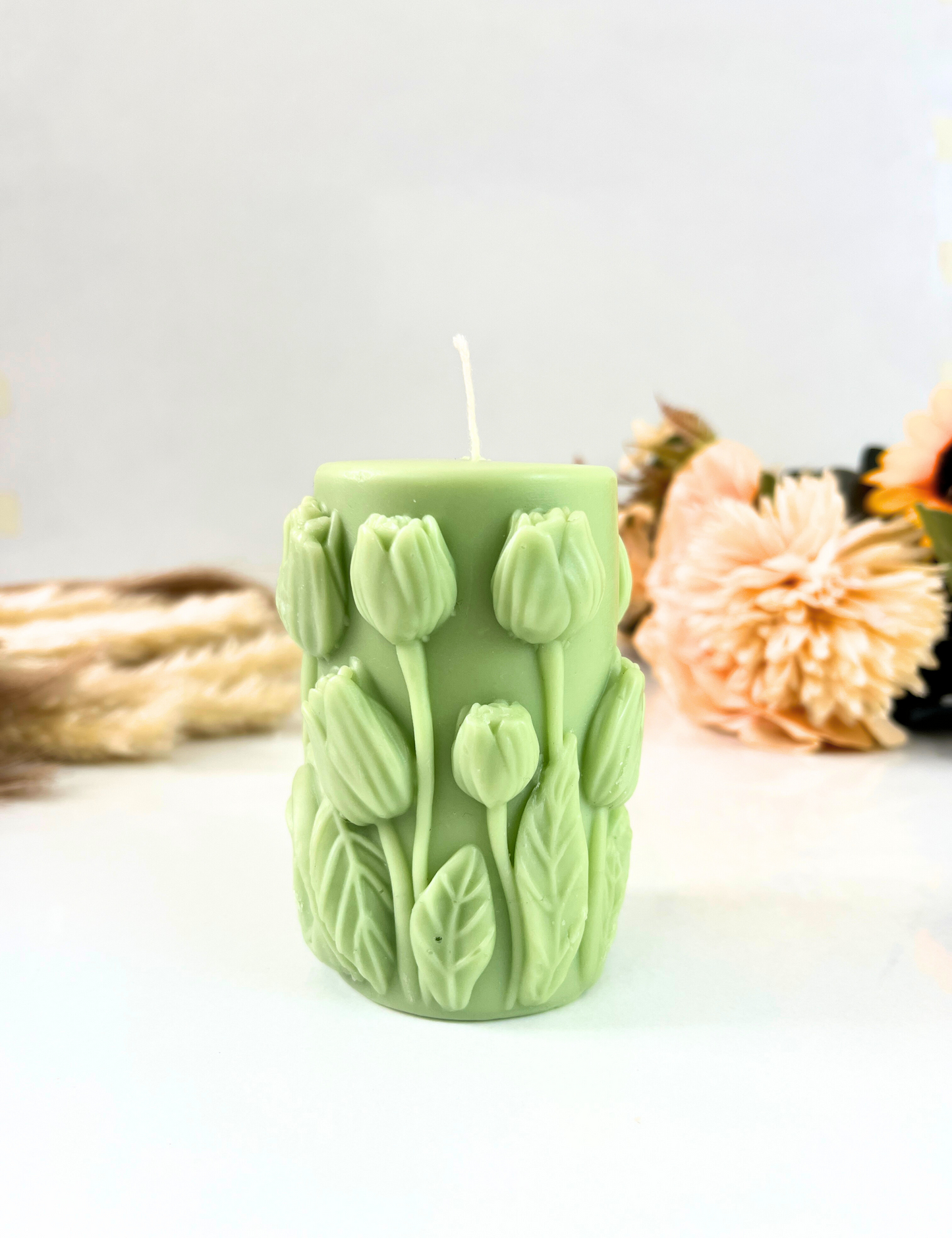 Pillar Candle with Flowers Design