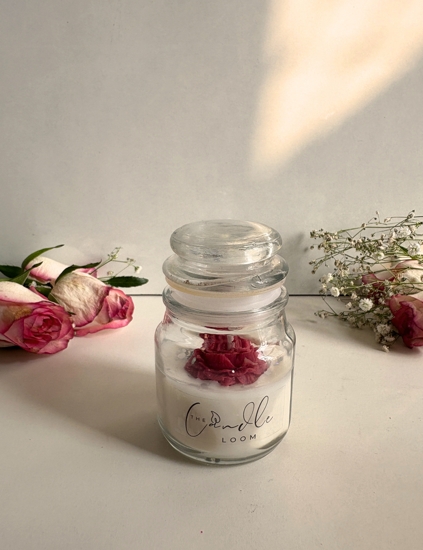 Rose Bloom Aroma Candle in Glass Jar with Lid