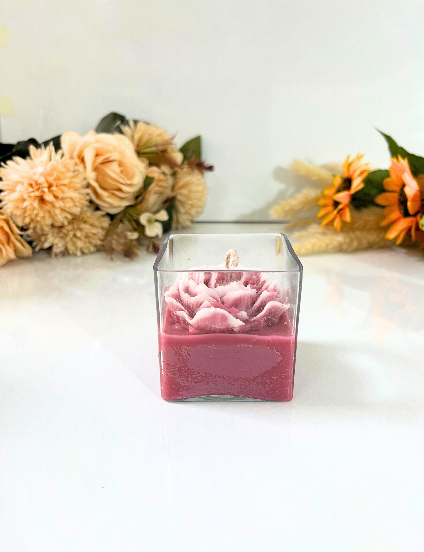 Rose Scented Candle with Floral Design
