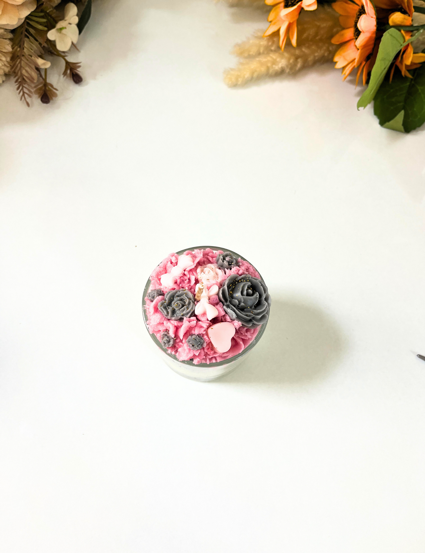 Pink & Grey Floral Scented Candle