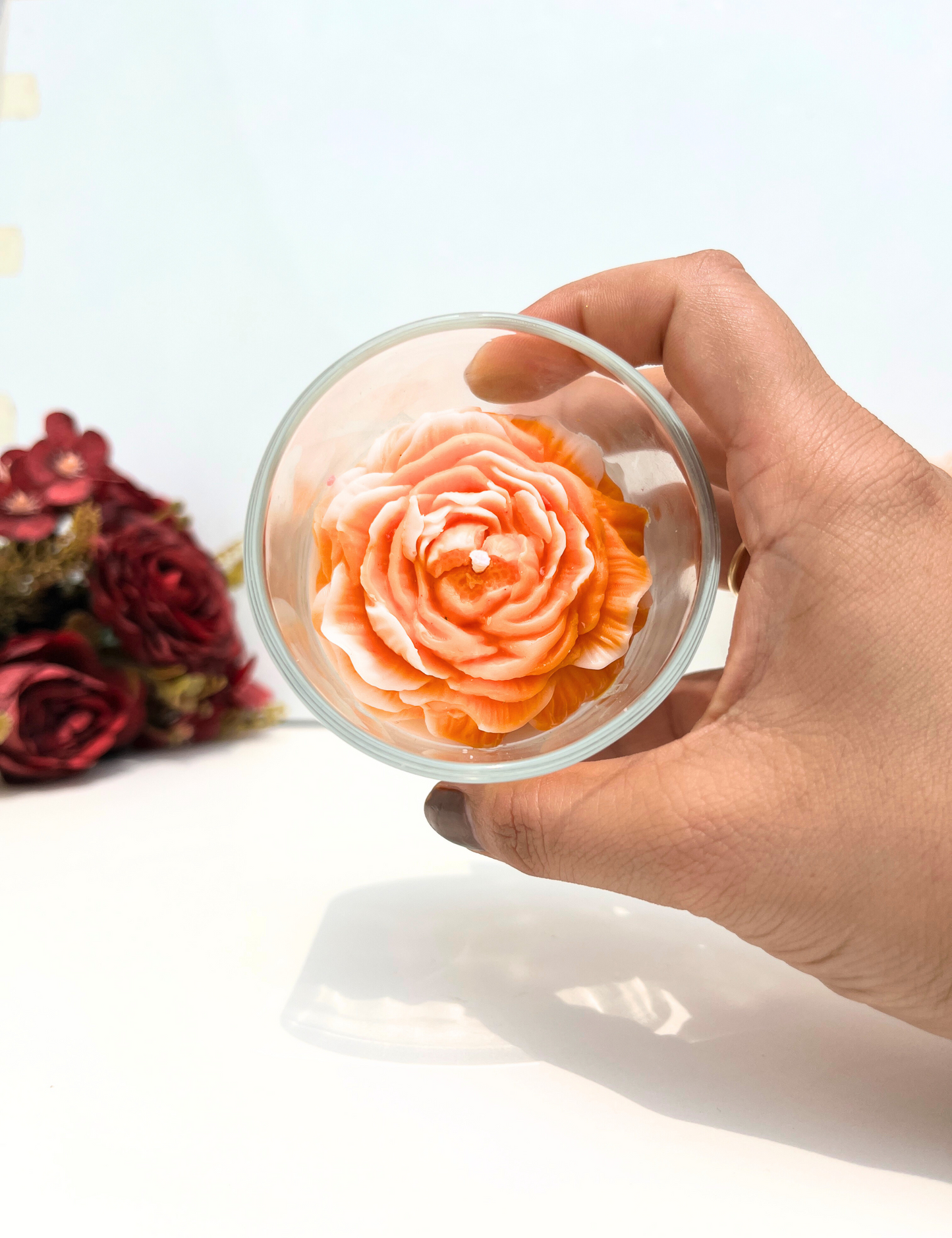 Rose-Shaped Candle in Glass