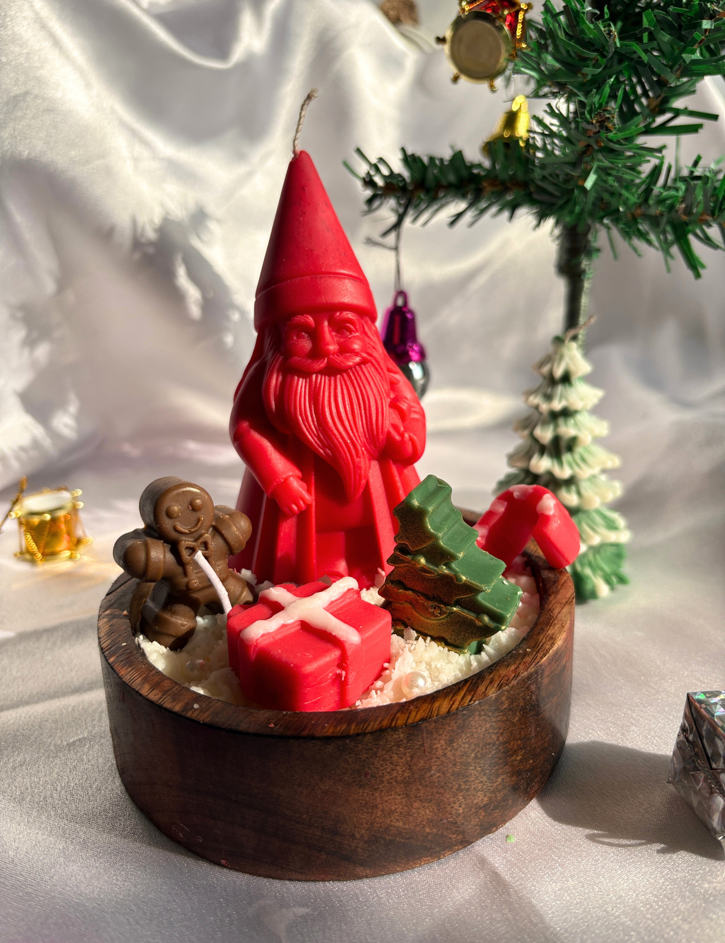 Santa & Christmas Tree Wooden Jar Candle
