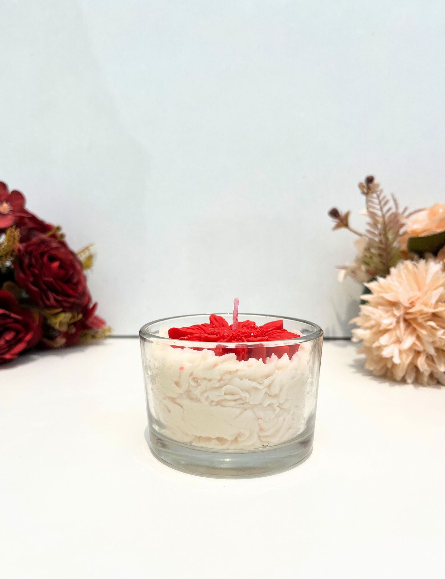 Red Daisy Candle in Glass Jar
