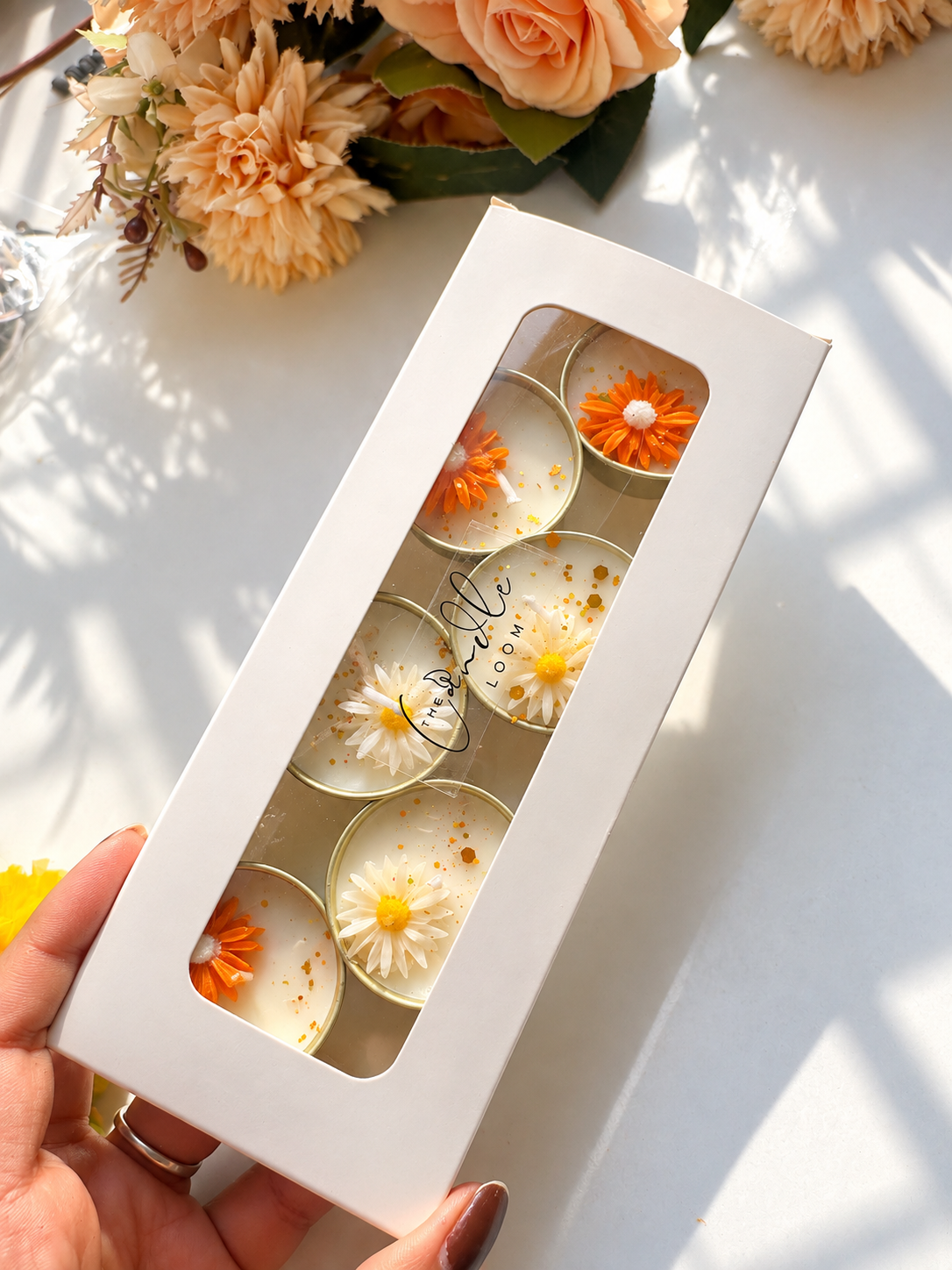 Floral Tea Light Candle Set – Premium Diwali Gift Box & Festive Décor