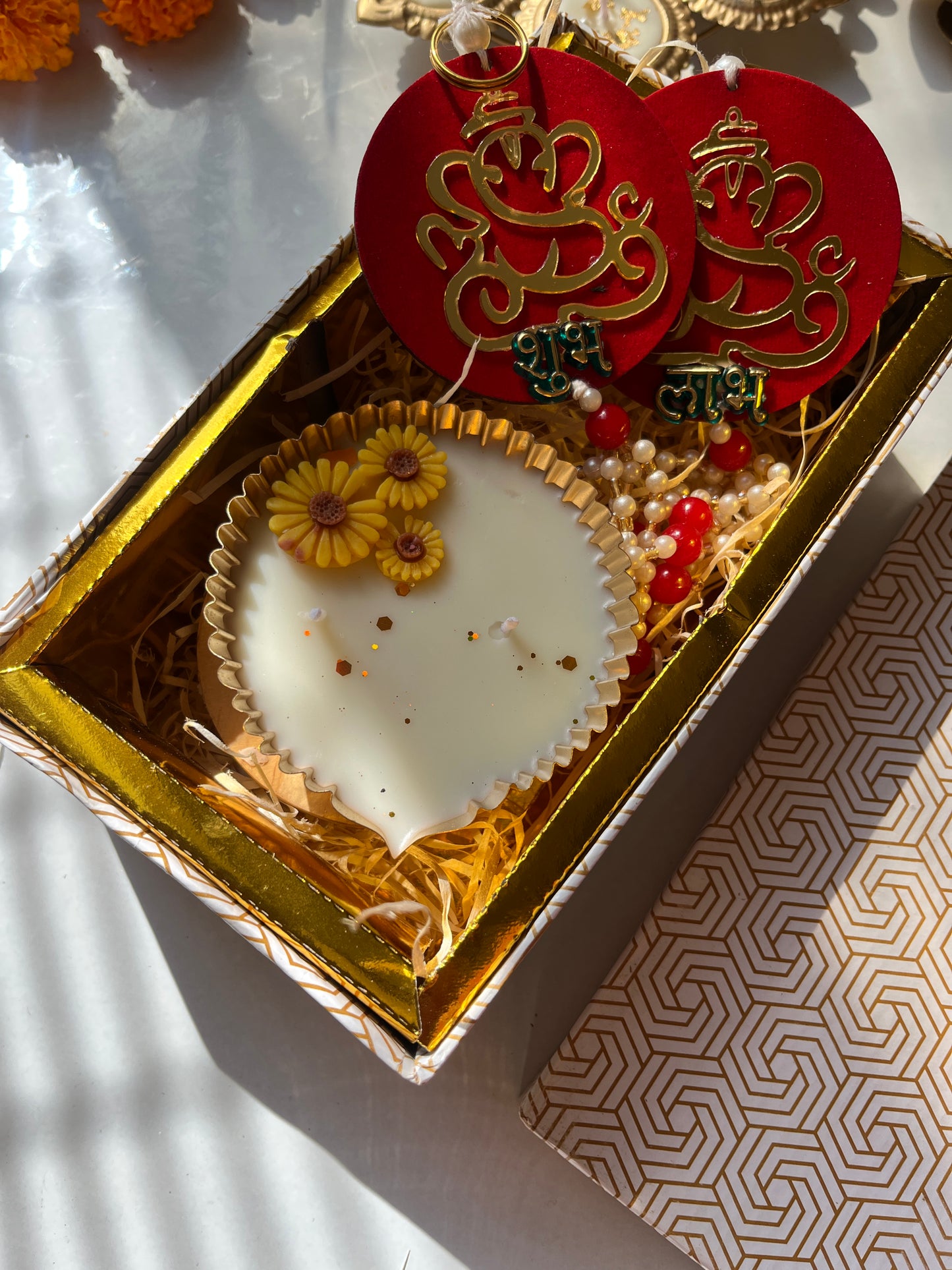 Golden Diya Candle Hamper with Shubh Labh Hanging