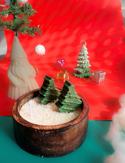 Rustic Winter Forest Wooden Bowl Candle