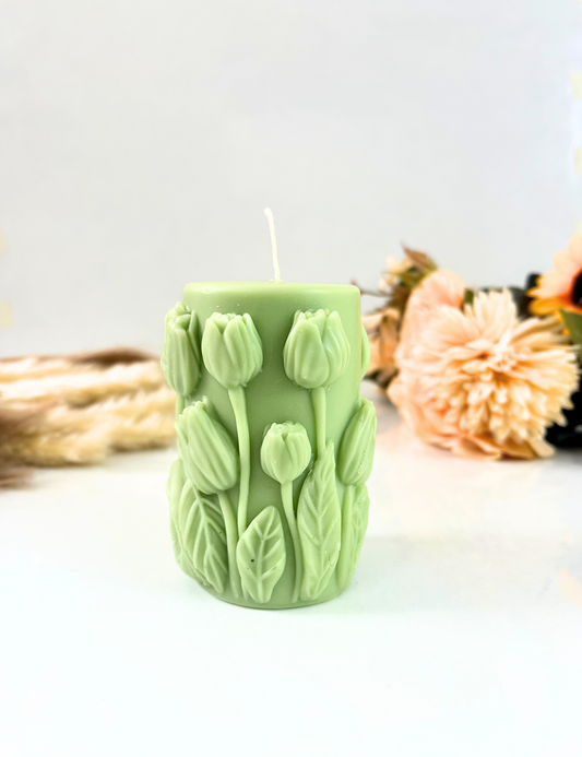 Pillar Candle with Flowers Design