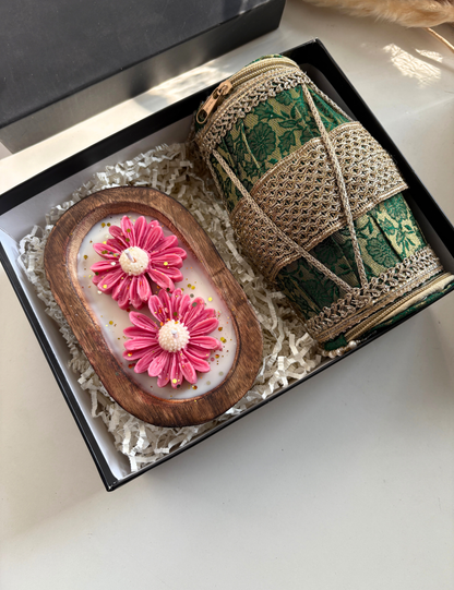 Floral Aroma Candle Gift Hamper with Designer Dholak – Premium Handmade Scented Candle Gift Set