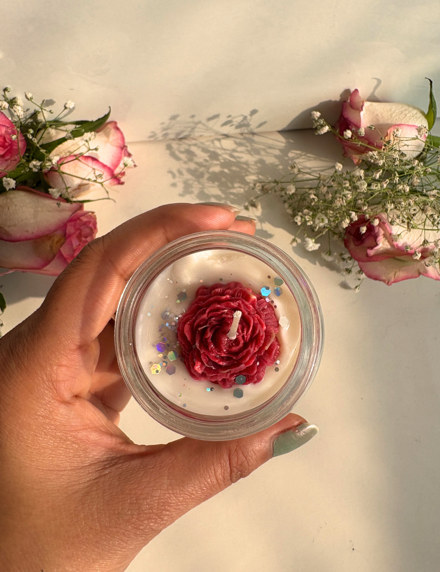 Rose Bloom Aroma Candle in Glass Jar with Lid