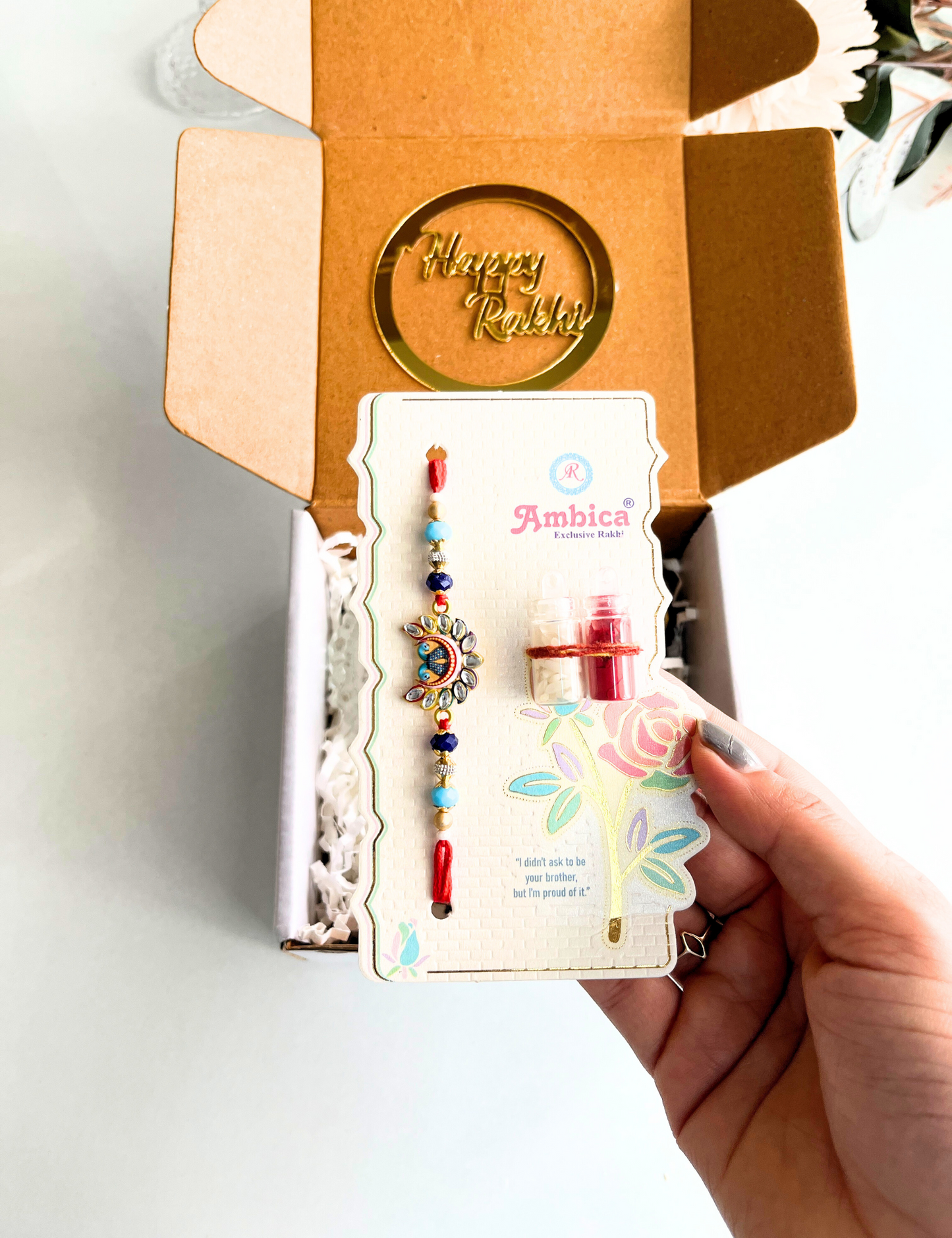 Mini Rakhi Surprise Box – Yari Behna Candle, Rakhi, Chocolate & Greeting Card