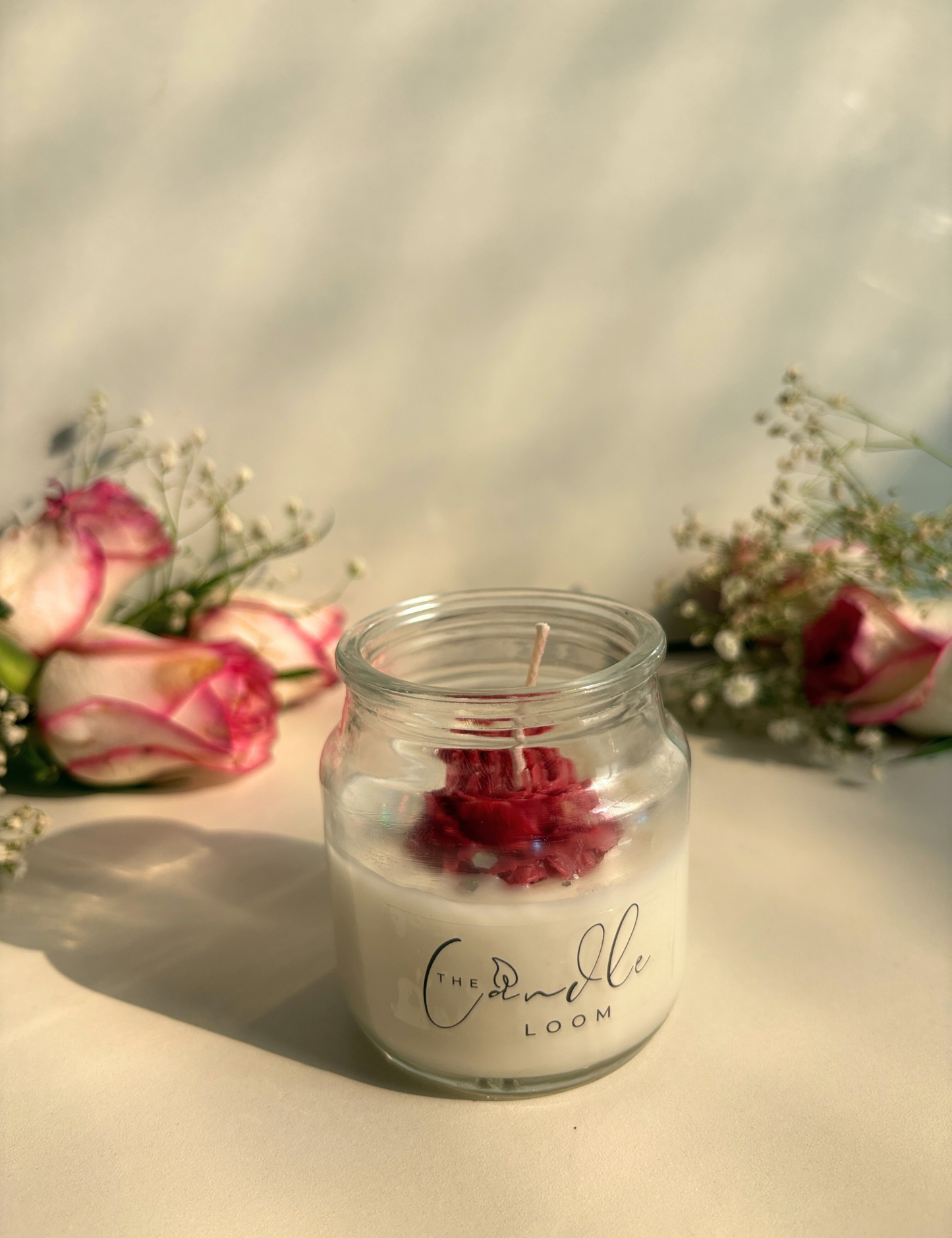 Rose Bloom Aroma Candle in Glass Jar with Lid