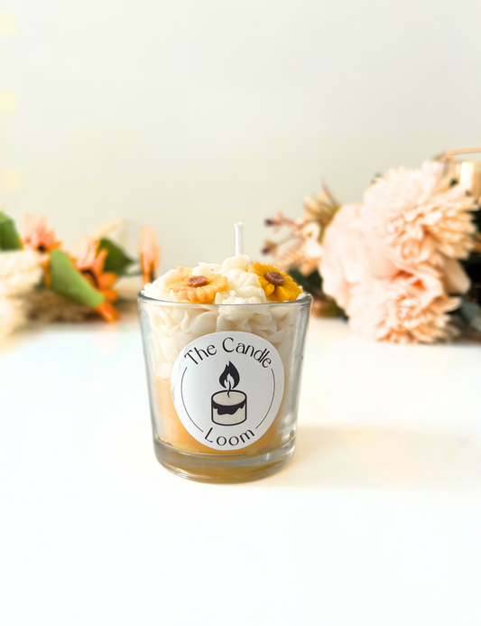 Yellow Flowers in Wipped Wax - Shot Jar Candle