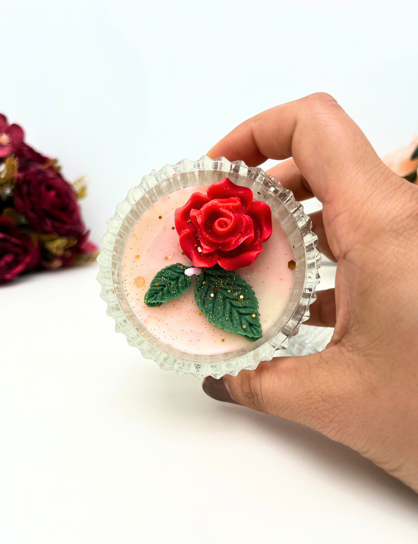 Elegant Rose Scalloped Glass Candle