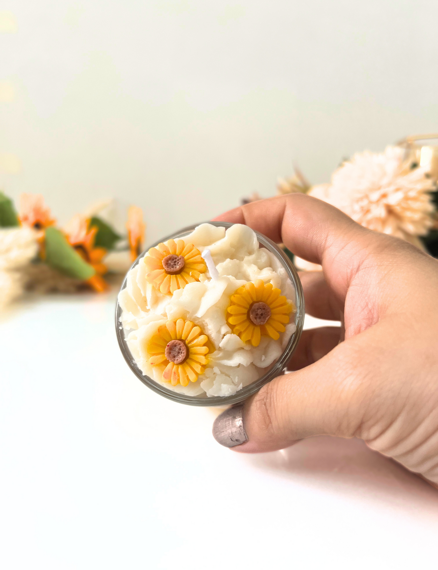 Yellow Flowers in Wipped Wax - Shot Jar Candle