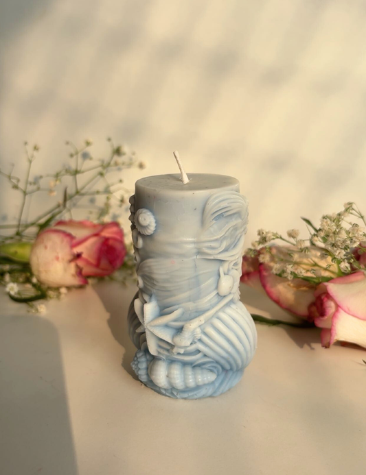 Pastel Blue Sculpted Pillar Aroma Candle