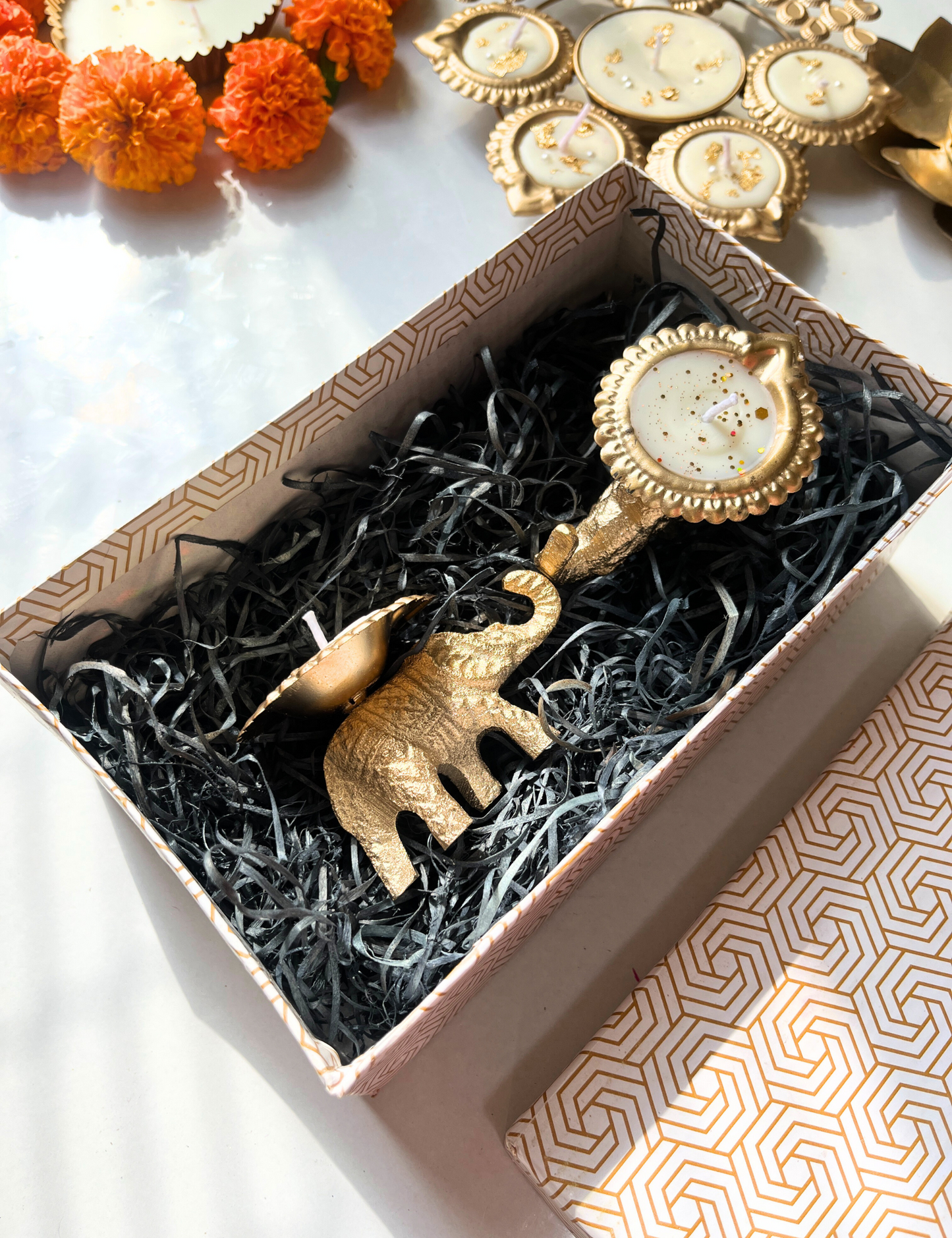 Mini Elephant Diya Candle - Set of 2