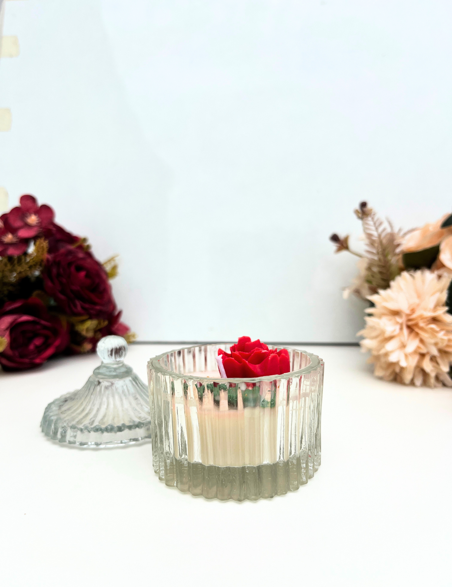 Elegant Rose Scalloped Glass Candle