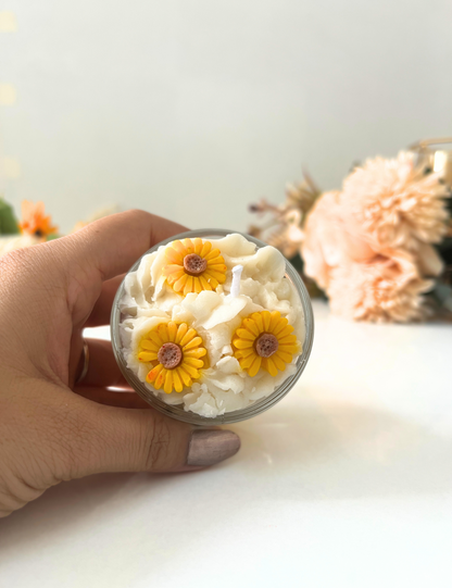 Yellow Flowers in Wipped Wax - Shot Jar Candle