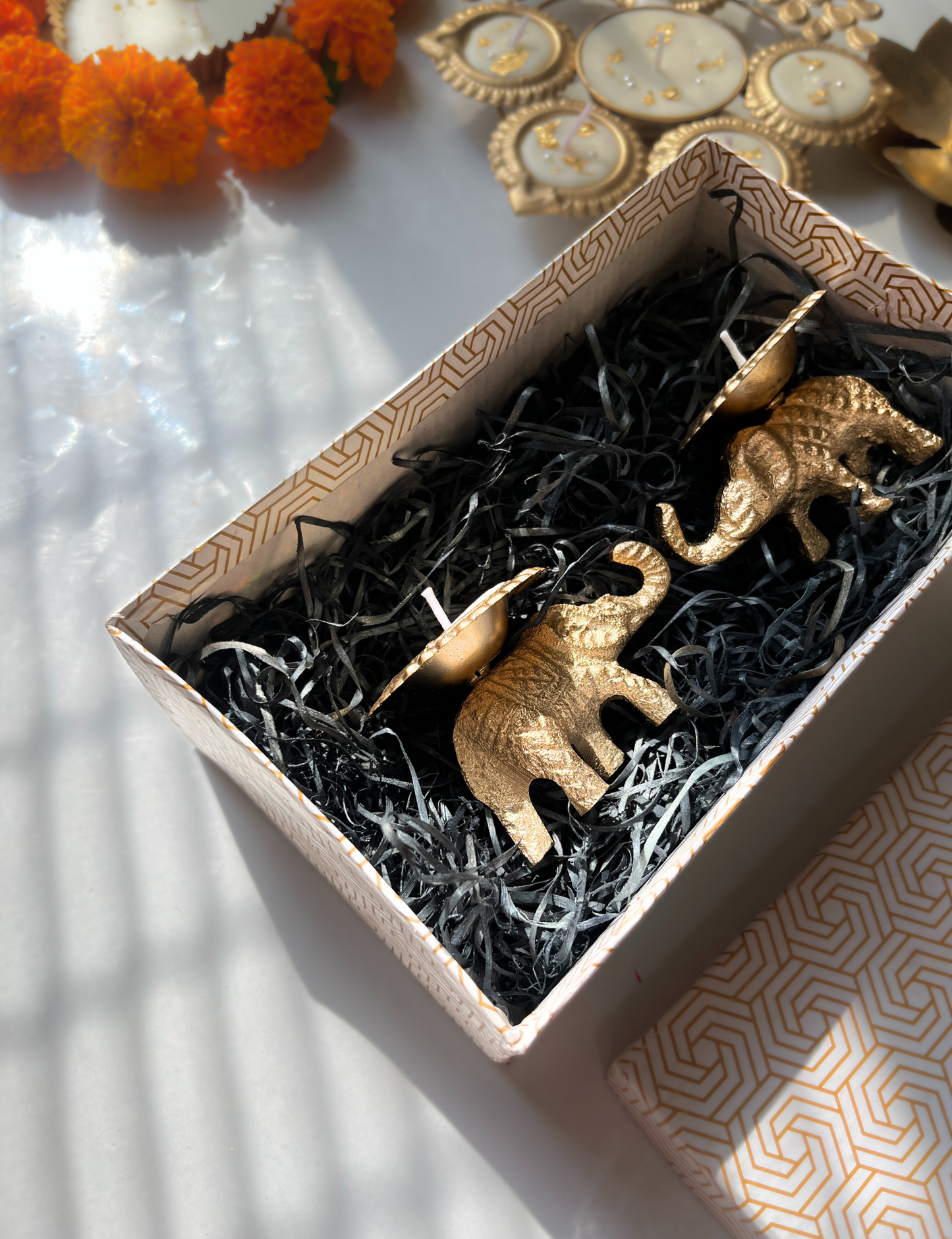 Mini Elephant Diya Candle - Set of 2