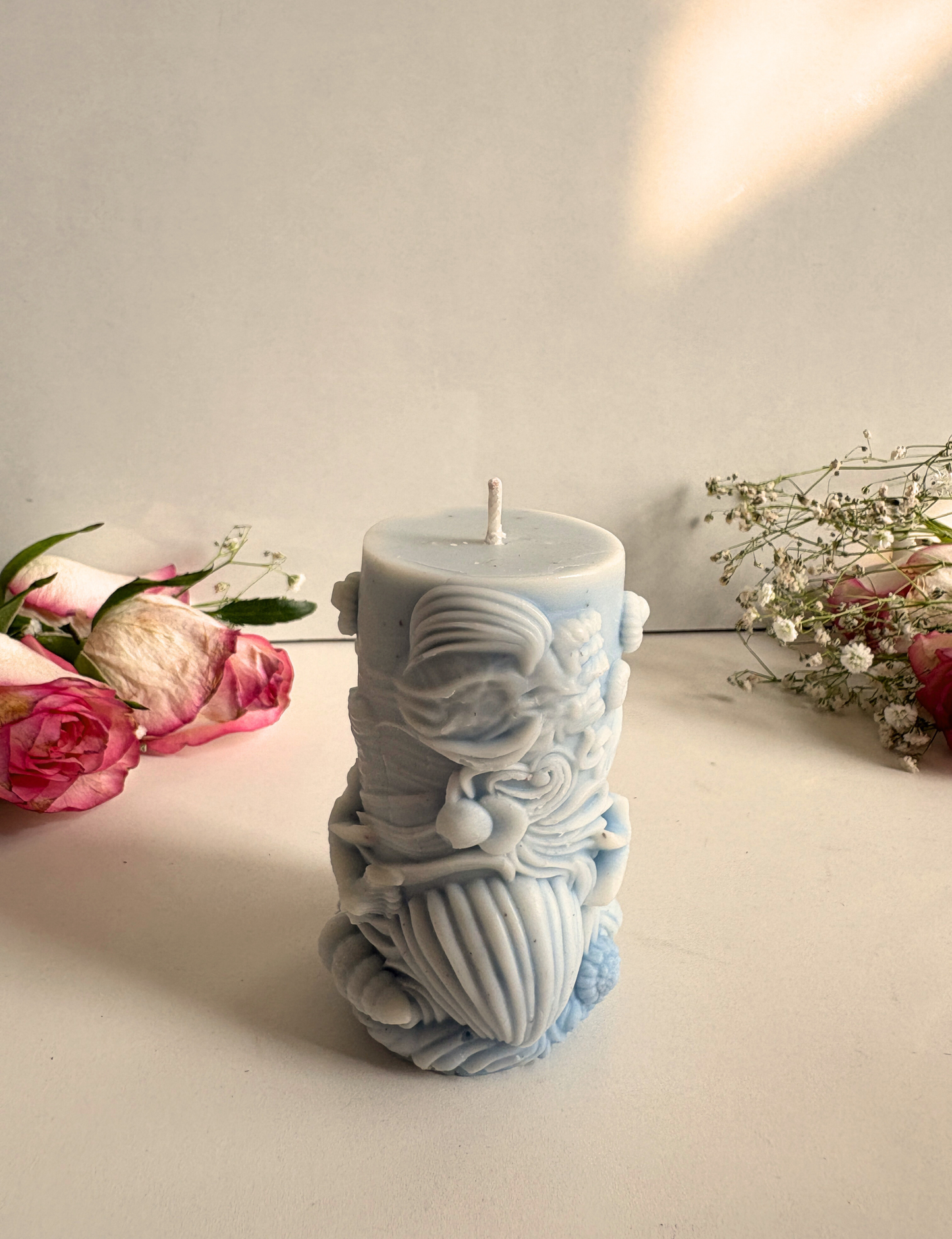 Pastel Blue Sculpted Pillar Aroma Candle
