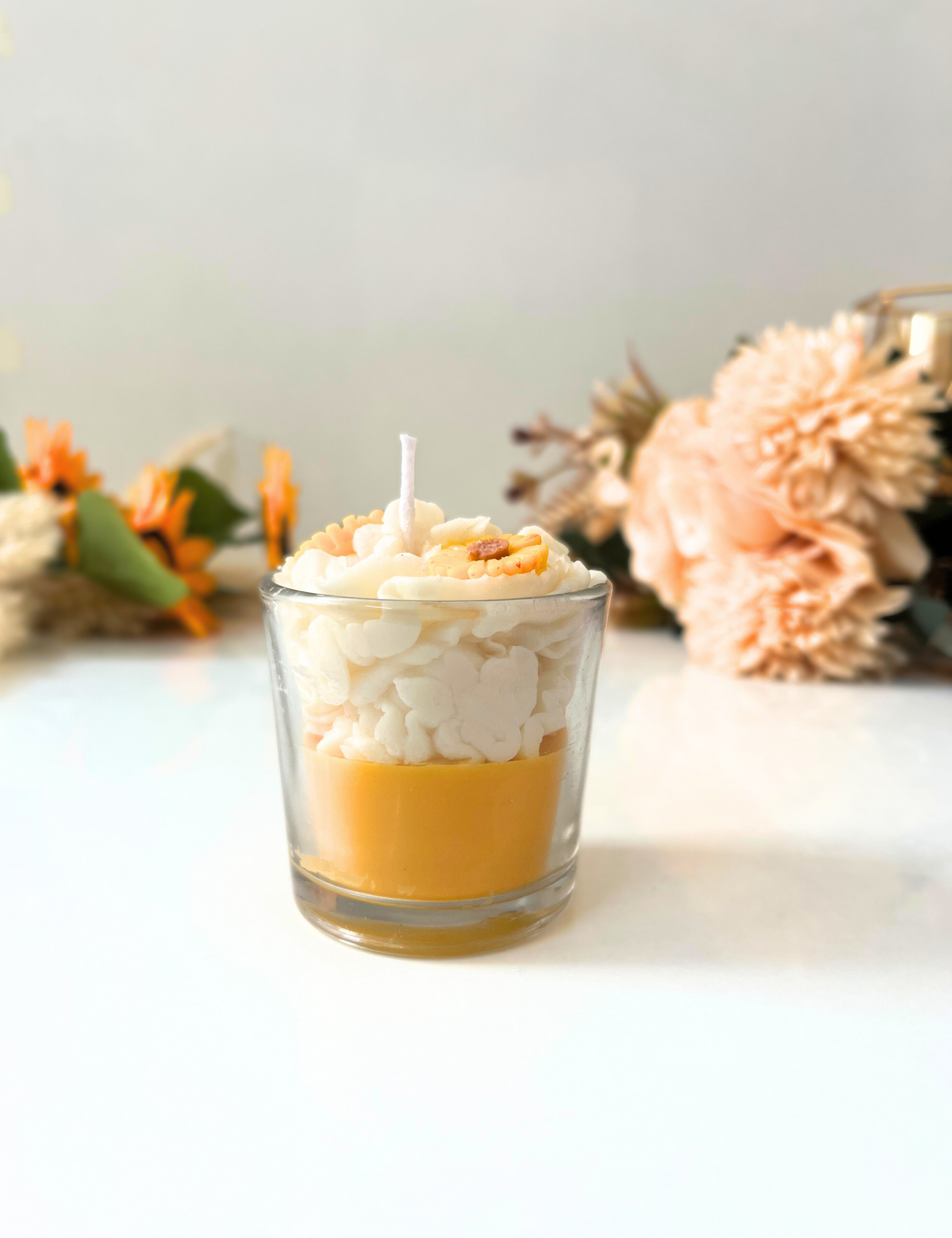 Yellow Flowers in Wipped Wax - Shot Jar Candle