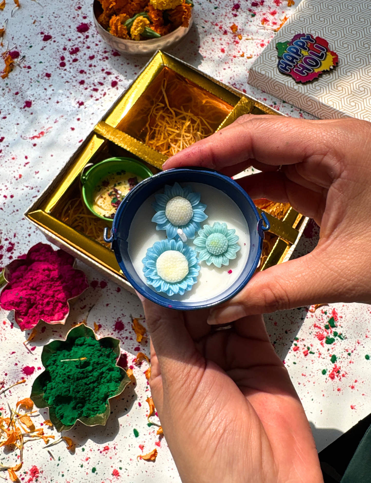 Luxury Holi Candle Hamper – Set of 4 Colourful Balti Candles