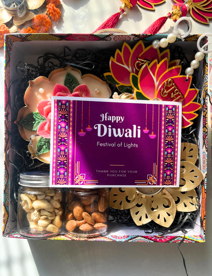 Luxury Diwali Gift Set with Lotus Urli Candle & Dry Fruits