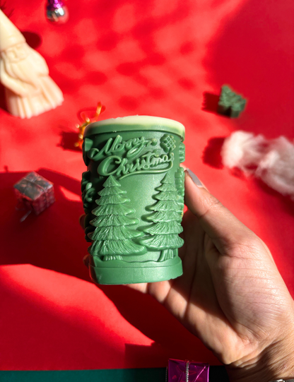 Merry Christmas Pine Tree Pillar Candle