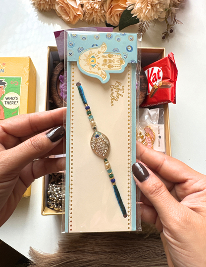 Premium Rakhi Hamper with Necklace, Earrings, Bracelet & Handmade Candle