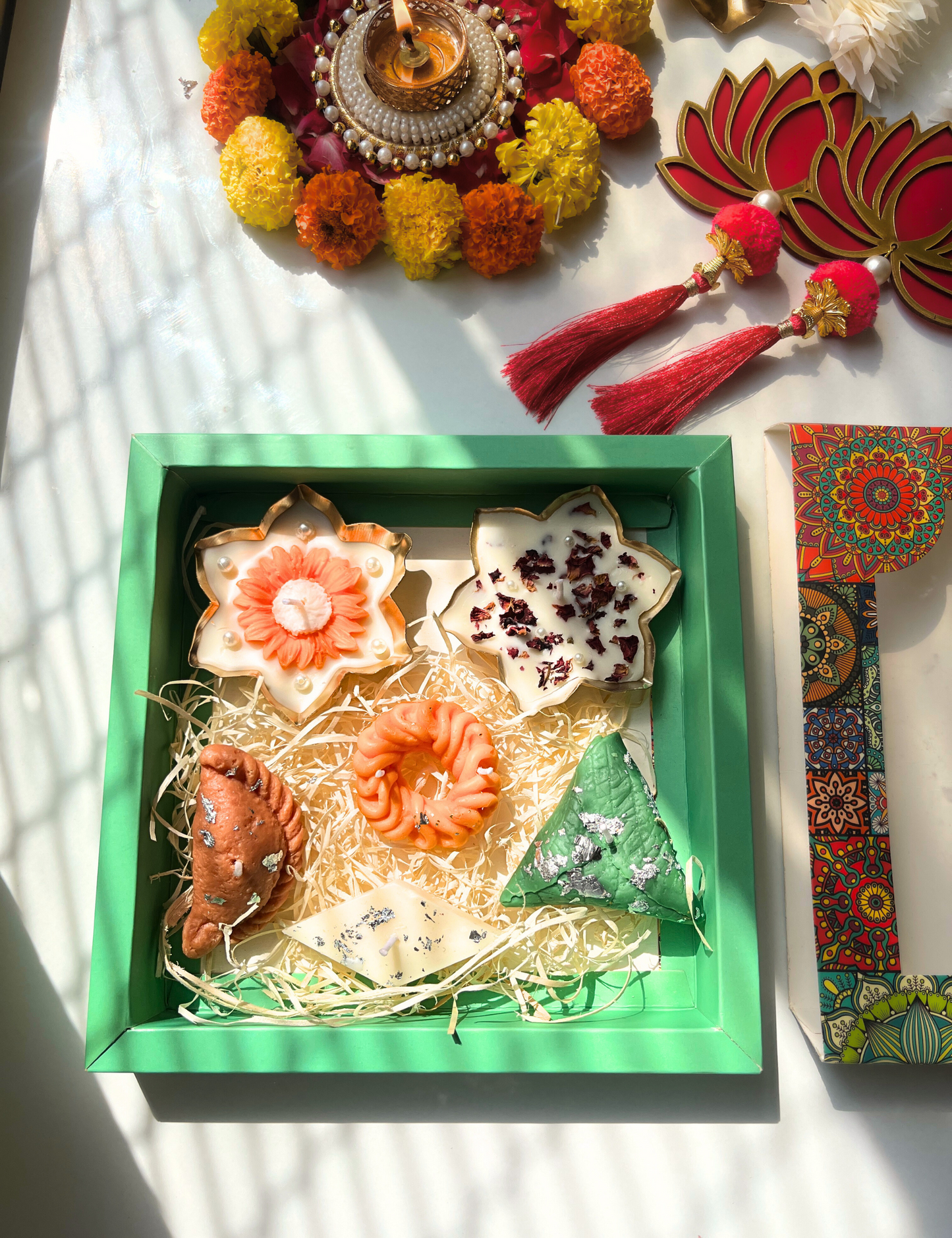 Diwali Urli Candle with Mixed Sweets Candle Gift Box