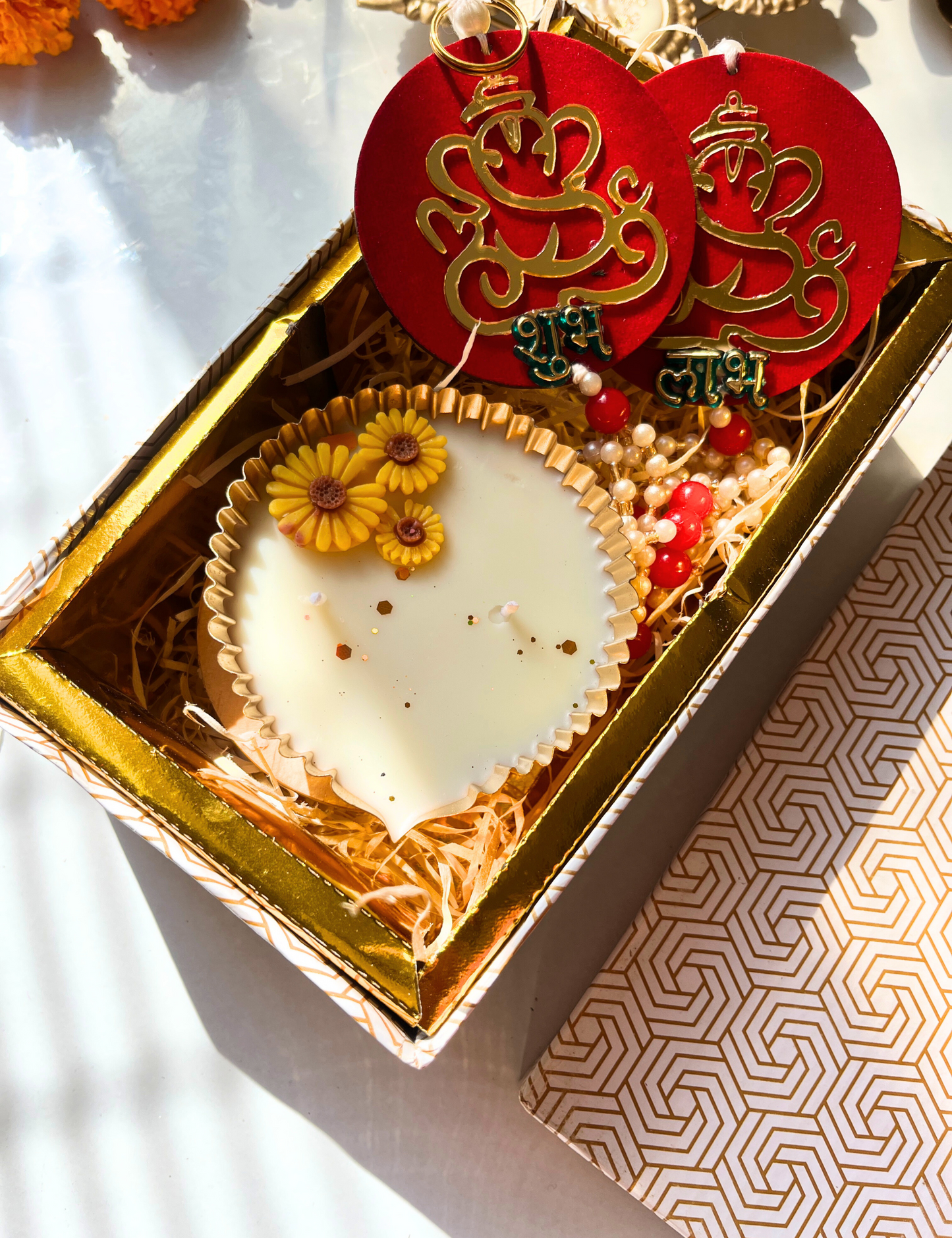 Golden Diya Candle Hamper with Shubh Labh Hanging