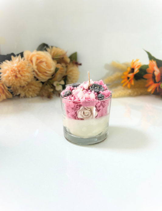 Pink & Grey Floral Scented Candle