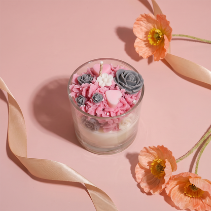 Pink & Grey Floral Scented Candle