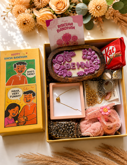 Premium Rakhi Hamper with Necklace, Earrings, Bracelet & Handmade Candle