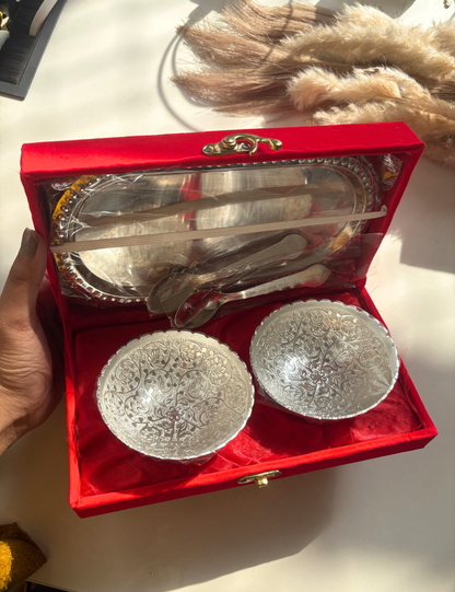 Luxury Silver Bowl & Tray Gift Set with Floral Aroma Candle