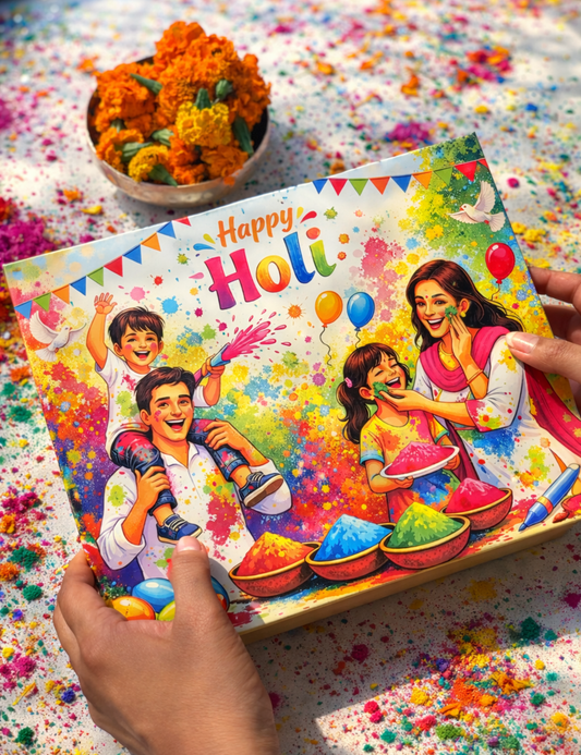 Premium Holi Hamper Box – Phool Gulal,Scented Candles & Chocolate
