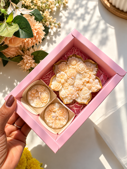 Luxury Floral Candle Gift Set of 3 | Flower Candles in Premium Pink Gift Box