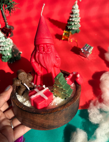 Santa & Christmas Tree Wooden Jar Candle