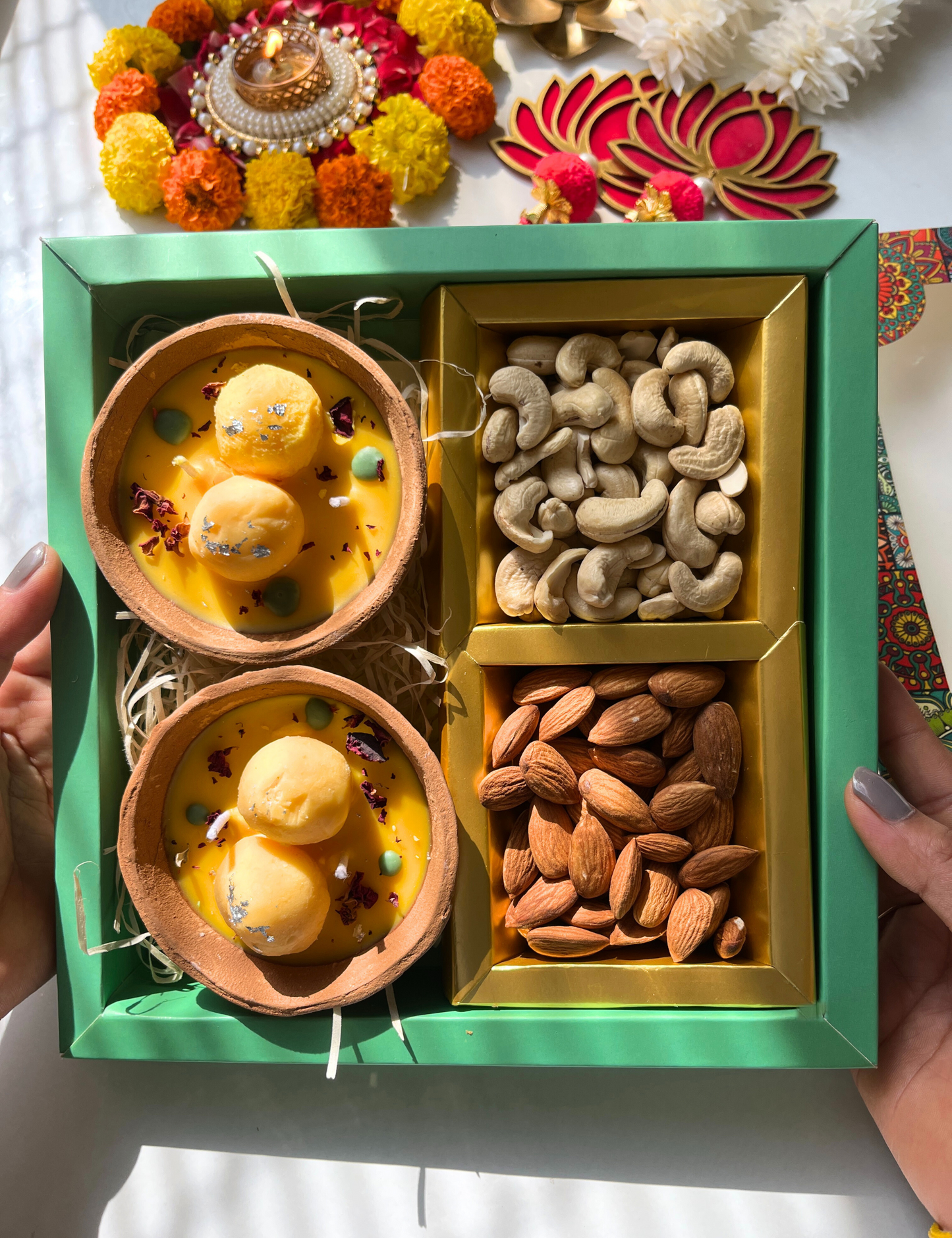 Scented Rasmalai Candle Gift Box with Dry Fruits