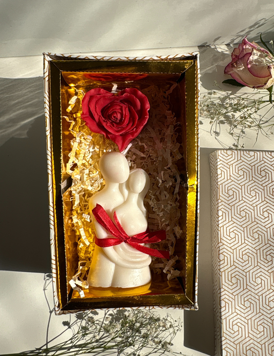 Romantic Couple Hug Candle with Rose Heart