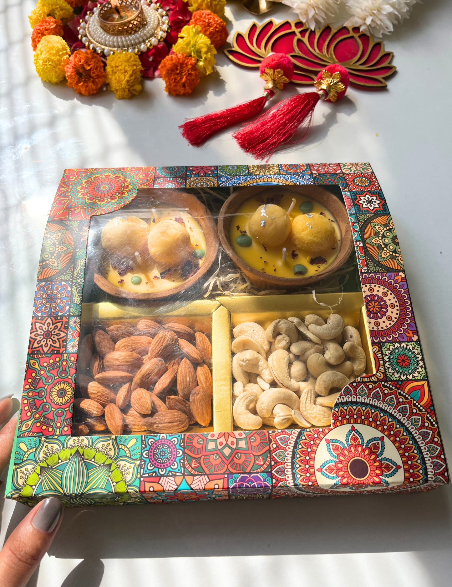 Scented Rasmalai Candle Gift Box with Dry Fruits