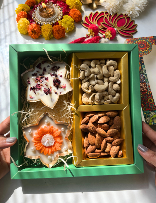 2 urli candle with dry fruits gift box