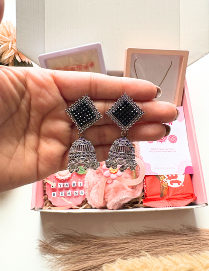 The Candleloom Premium Rakhi Hamper with Oxidised Earrings, Pendant & Wax Sachet