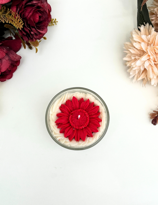 Red Daisy Candle in Glass Jar