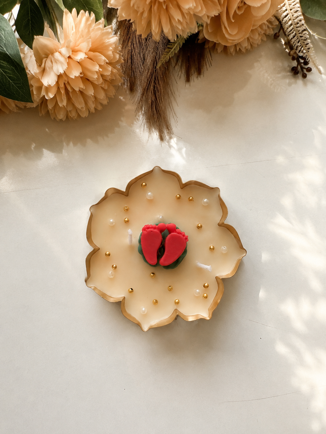 Auspicious LakshmiCharan Red Footprints Candle