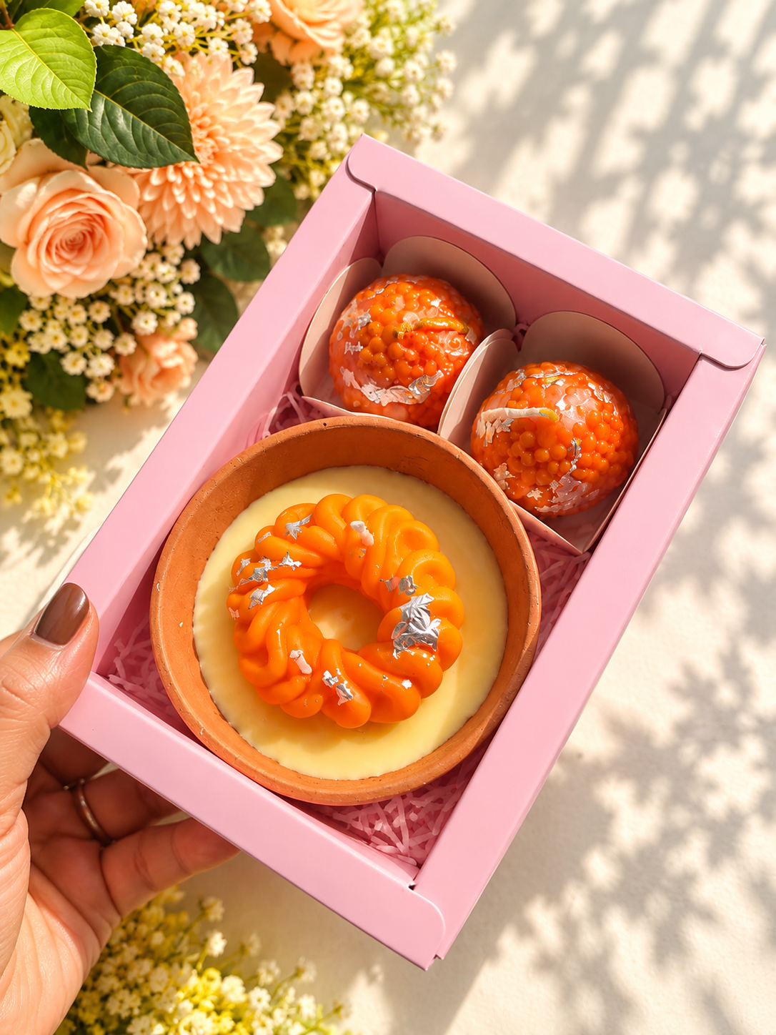 Jalebi & Laddoo Candle Gift Set of 3 | Indian Mithai Inspired Candles