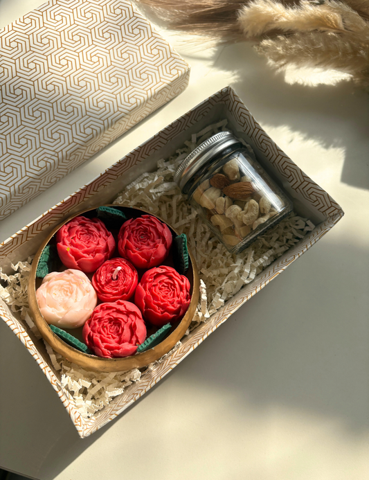 Mini Rose Candle & Dry Fruits Gift Hamper – Elegant Premium Gift Box