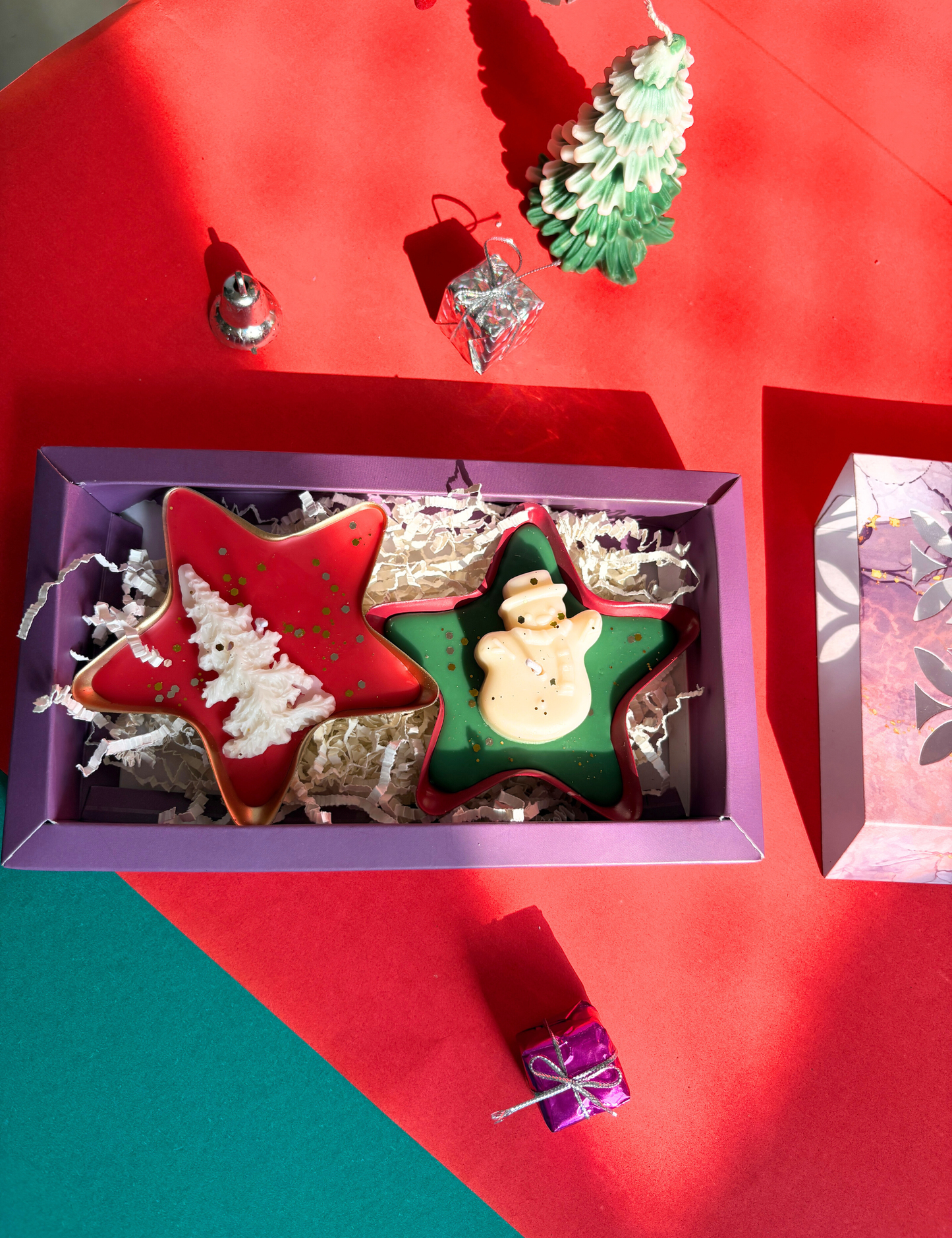 Holiday Star-Shaped Candle Duo with Snowman & Christmas Tree