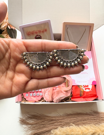 The Candleloom Premium Rakhi Hamper with Oxidised Earrings, Pendant & Wax Sachet